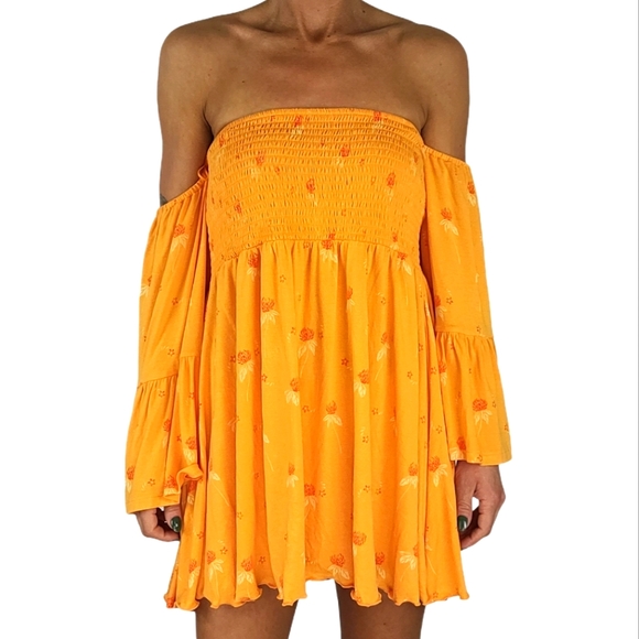 Free People Boho Dress Size Large Floral Orange - Picture 4 of 5